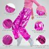 imageLOLANTA Girls Metallic Jogger Pants Shiny Jazz Street Hip Hop Dance Pants 716 Convertible Leg OpeningRose