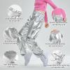 imageLOLANTA Girls Metallic Jogger Pants Shiny Jazz Street Hip Hop Dance Pants 716 Convertible Leg OpeningSilver