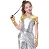 imageLOLANTA Girls Metallic Shirts with Arm Sleeves Slim Fit Stretchy Shiny Jazz Hip Hop Dance Tops Raves Festivals CostumesGold