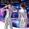 imageLOLANTA Girls Metallic Shirts with Arm Sleeves Slim Fit Stretchy Shiny Jazz Hip Hop Dance Tops Raves Festivals CostumesPink