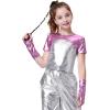 imageLOLANTA Girls Metallic Shirts with Arm Sleeves Slim Fit Stretchy Shiny Jazz Hip Hop Dance Tops Raves Festivals CostumesPink