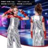 imageLOLANTA Girls Metallic Shirts with Arm Sleeves Slim Fit Stretchy Shiny Jazz Hip Hop Dance Tops Raves Festivals CostumesRed