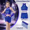 imageLOLANTA Girls Sequin Dance Outfit Crop Sequin Top Metallic Shorts with Tassel Arm Sleeves 513 Years Recital CostumesBlue