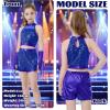 imageLOLANTA Girls Sequin Dance Outfit Crop Sequin Top Metallic Shorts with Tassel Arm Sleeves 513 Years Recital CostumesBlue