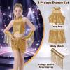 imageLOLANTA Girls Sequin Dance Outfit Crop Sequin Top Metallic Shorts with Tassel Arm Sleeves 513 Years Recital CostumesGold