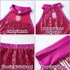 imageLOLANTA Girls Sequin Dance Outfit Crop Sequin Top Metallic Shorts with Tassel Arm Sleeves 513 Years Recital CostumesRose