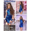 imageLOLANTA Girls Sequins Dance Clothes Dress 412 Yrs Sparkle Hip Hop Jazz Dance Outfit Sleeveless Top and ShortsBlue