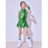 imageLOLANTA Girls Sequins Dance Clothes Dress 412 Yrs Sparkle Hip Hop Jazz Dance Outfit Sleeveless Top and ShortsGreen