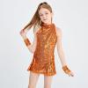 imageLOLANTA Girls Sequins Dance Clothes Dress 412 Yrs Sparkle Hip Hop Jazz Dance Outfit Sleeveless Top and ShortsOrange