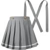 imageLOLANTA Girls Uniform Skirt Kids Suspender Tennis Skirt Pleated Skort Elastic Overall Dress with Removable Straps for SchoolGrey