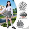 imageLOLANTA Girls Uniform Skirt Kids Suspender Tennis Skirt Pleated Skort Elastic Overall Dress with Removable Straps for SchoolGrey