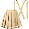 imageLOLANTA Girls Uniform Skirt Kids Suspender Tennis Skirt Pleated Skort Elastic Overall Dress with Removable Straps for SchoolKhaki