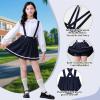 imageLOLANTA Girls Uniform Skirt Kids Suspender Tennis Skirt Pleated Skort Elastic Overall Dress with Removable Straps for SchoolNavy