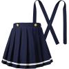 imageLOLANTA Girls Uniform Skirt Kids Suspender Tennis Skirt Pleated Skort Elastic Overall Dress with Removable Straps for SchoolNavy
