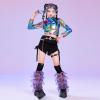 imageLOLANTA Metallic Dance Tops for Girls Long Sleeve Cropped Top Shiny Hip Hop Holographic Shirt Party Festivals CostumesAurora Color