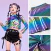 imageLOLANTA Metallic Dance Tops for Girls Long Sleeve Cropped Top Shiny Hip Hop Holographic Shirt Party Festivals CostumesAurora Color