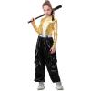 imageLOLANTA Metallic Dance Tops for Girls Long Sleeve Cropped Top Shiny Hip Hop Holographic Shirt Party Festivals CostumesGold