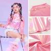 imageLOLANTA Metallic Dance Tops for Girls Long Sleeve Cropped Top Shiny Hip Hop Holographic Shirt Party Festivals CostumesPink