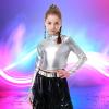 imageLOLANTA Metallic Dance Tops for Girls Long Sleeve Cropped Top Shiny Hip Hop Holographic Shirt Party Festivals CostumesSilver