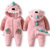 imageLOLANTA Unisex Baby Dinosaur Costume Fleece Hooded Animal Rompers One Piece SnowsuitPink