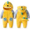 imageLOLANTA Unisex Baby Dinosaur Costume Fleece Hooded Animal Rompers One Piece SnowsuitYellow