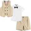 imageLOLANTA 4Pcs Summer Boys Suit Kids Dress Clothes Shirt Vest Shorts Bow Tie Waistcoat Tuxedo Wedding Ring Bearer OutfitKhaki