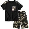 imageLOLANTA Boy Summer Clothes Kids Casual 2 Piece Outfit Cotton TShirt Camouflage Shorts SetBlack