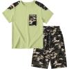 imageLOLANTA Boy Summer Clothes Kids Casual 2 Piece Outfit Cotton TShirt Camouflage Shorts SetGreen