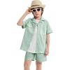 imageLOLANTA Boys 2 Pieces Linen Set kids Short Sleeve Button Down Shirt and Shorts Summer Vacation OutfitsGreen
