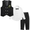 imageLOLANTA Boys 4Piece Formal Suit Wedding Ring Bearer Outfit Vest Pants with Dress Shirt Bow Tie for Graduation 213 YearsBlack
