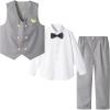 imageLOLANTA Boys 4Piece Formal Suit Wedding Ring Bearer Outfit Vest Pants with Dress Shirt Bow Tie for Graduation 213 YearsGrey