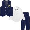imageLOLANTA Boys 4Piece Formal Suit Wedding Ring Bearer Outfit Vest Pants with Dress Shirt Bow Tie for Graduation 213 YearsNavy Blue