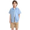 imageLOLANTA Boys Linen Shirt Short Sleeve Guayabera Shirts Button Down Textured Summer Outfits Beach Tops with One PocketBlue