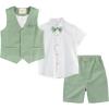 imageLOLANTA Boys Linen Suit 4 Piece Summer Gentleman Outfit Kids Dress Vest Shirt Shorts Set for Beach Wedding GraduationGreen