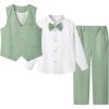 imageLOLANTA Boys Linen Suit Dress Clothes Kids Graduation Wedding Outfit 4 Piece Shirt Vest Pants Set with Bow TieGreen