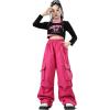 imageLOLANTA Girls Hip Hop Dance Clothes 2 Piece Outfits Jazz Team Long Sleeve Crop Top Cargo Pants SetPink