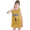imageLOLANTA Girls Hip Hop Dance Clothes Kids Jersey Sequin Dress Long Tank Top Jazz Costume Cheerleading TShirtGold