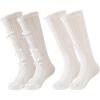 imageLOLANTA Girls Lace Knee High Socks 2 Pack Sheer Patterned Hollow Cute Ruffle School Stockings 59YearsWhite Wheatear White Bow