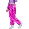 imageLOLANTA Girls Metallic Jogger Pants Shiny Jazz Street Hip Hop Dance Pants 716 Convertible Leg OpeningRose