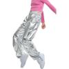 imageLOLANTA Girls Metallic Jogger Pants Shiny Jazz Street Hip Hop Dance Pants 716 Convertible Leg OpeningSilver