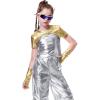 imageLOLANTA Girls Metallic Shirts with Arm Sleeves Slim Fit Stretchy Shiny Jazz Hip Hop Dance Tops Raves Festivals CostumesGold
