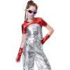 imageLOLANTA Girls Metallic Shirts with Arm Sleeves Slim Fit Stretchy Shiny Jazz Hip Hop Dance Tops Raves Festivals CostumesRed