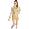 imageLOLANTA Girls Sequins Dance Clothes Dress 412 Yrs Sparkle Hip Hop Jazz Dance Outfit Sleeveless Top and ShortsGolden