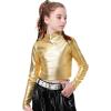 imageLOLANTA Metallic Dance Tops for Girls Long Sleeve Cropped Top Shiny Hip Hop Holographic Shirt Party Festivals CostumesGold
