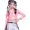 imageLOLANTA Metallic Dance Tops for Girls Long Sleeve Cropped Top Shiny Hip Hop Holographic Shirt Party Festivals CostumesPink