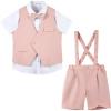 imageLOLANTA Short Suit for Boys Summer Wedding Ring Bearer Outfit Graduation 6 Pieces Shirt Vest Shorts SetPink
