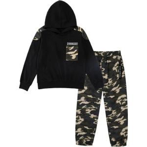 imageCamo Clothes for Boys Long Sleeve Hoodie and Pants Sets Kids 2 Piece Casual Outfits SweatsuitsBlack