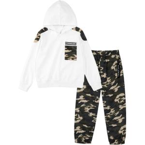 imageCamo Clothes for Boys Long Sleeve Hoodie and Pants Sets Kids 2 Piece Casual Outfits SweatsuitsWhite