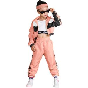 imageGirls Dance Clothing Set Hip Hop Modern Jazz Team Performance Costume Girls Dance Wear SetsDark Pink