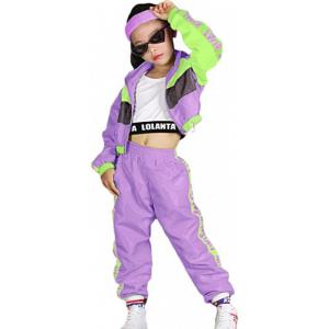 imageGirls Dance Clothing Set Hip Hop Modern Jazz Team Performance Costume Girls Dance Wear SetsPurple